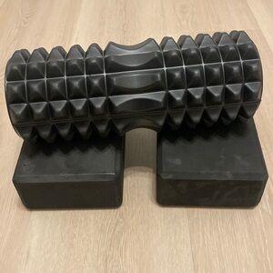 Black massage roller & 2 foam yoga blocks